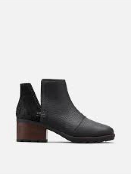 Sorel Women's Black Leather Ankle Booties With Block Heel